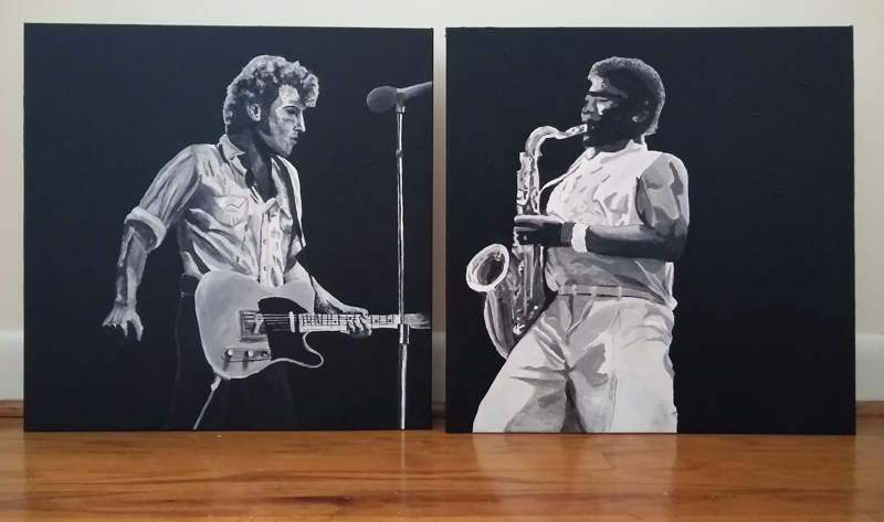 Bruce and the Big Man, two panel acrylic