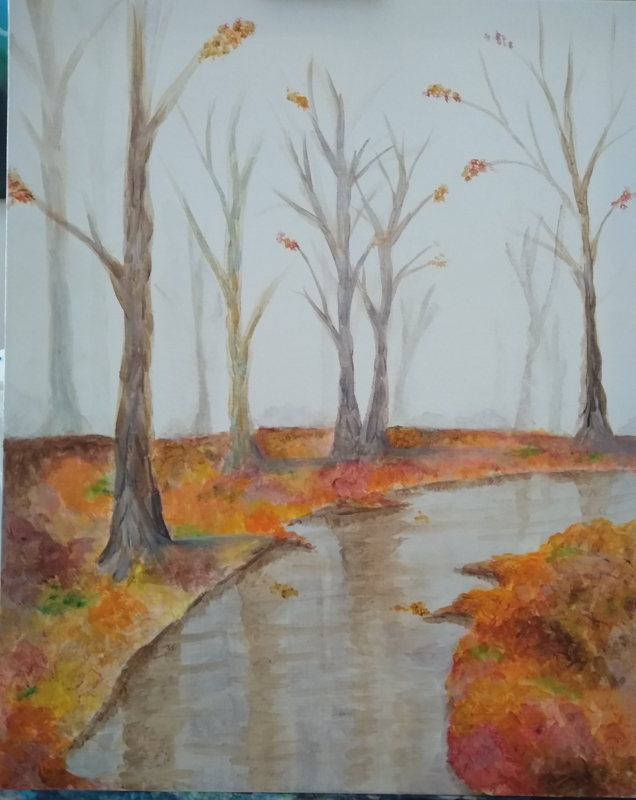 A fall stream, acrylic on canvas